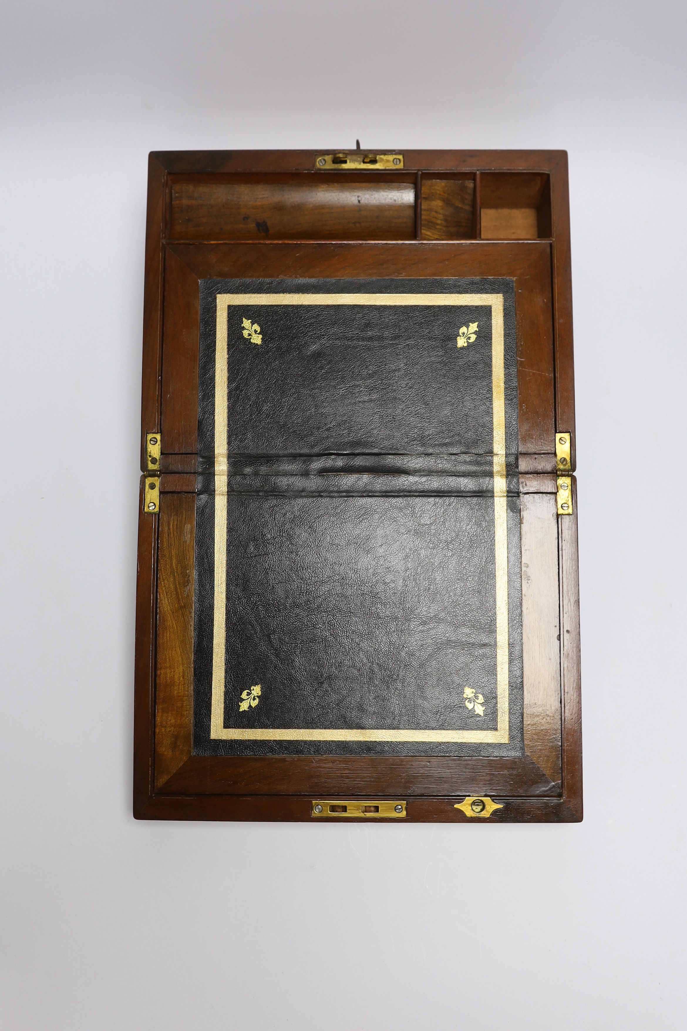 A tambour stationery box and a walnut writing slope, widest 34.5cm